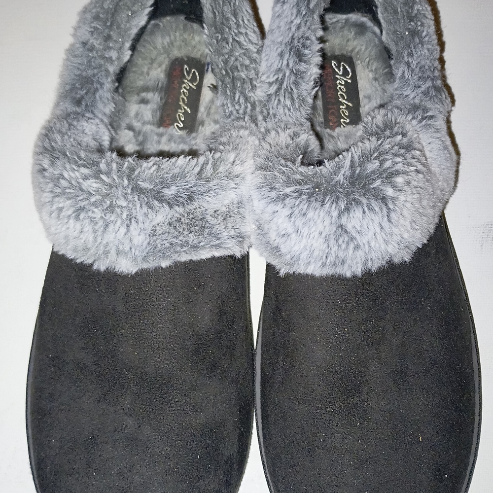 Skechers Black Faux Fur Slip-On Shoes